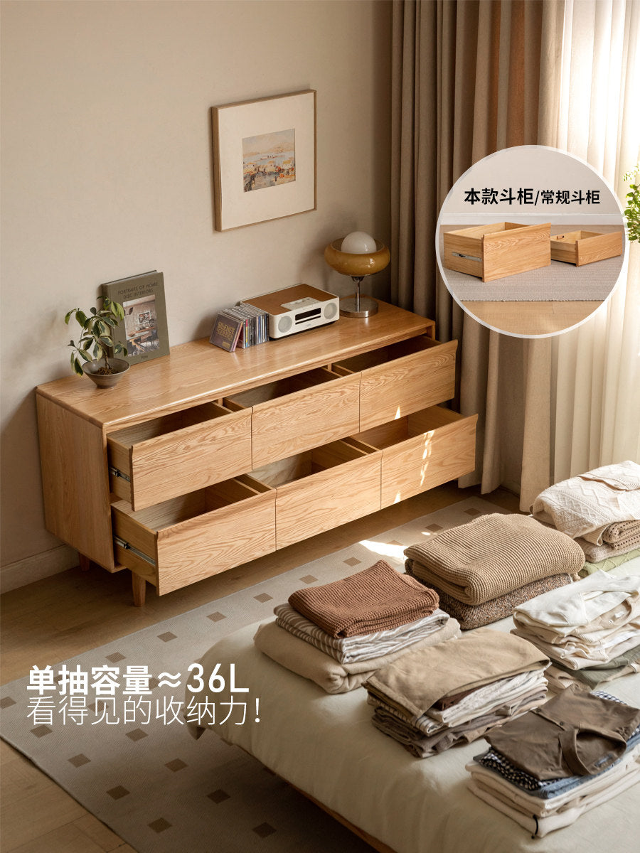 【预售45天】实木斗柜卧室立柜储物柜橡木原木风离地六斗柜床尾柜边柜